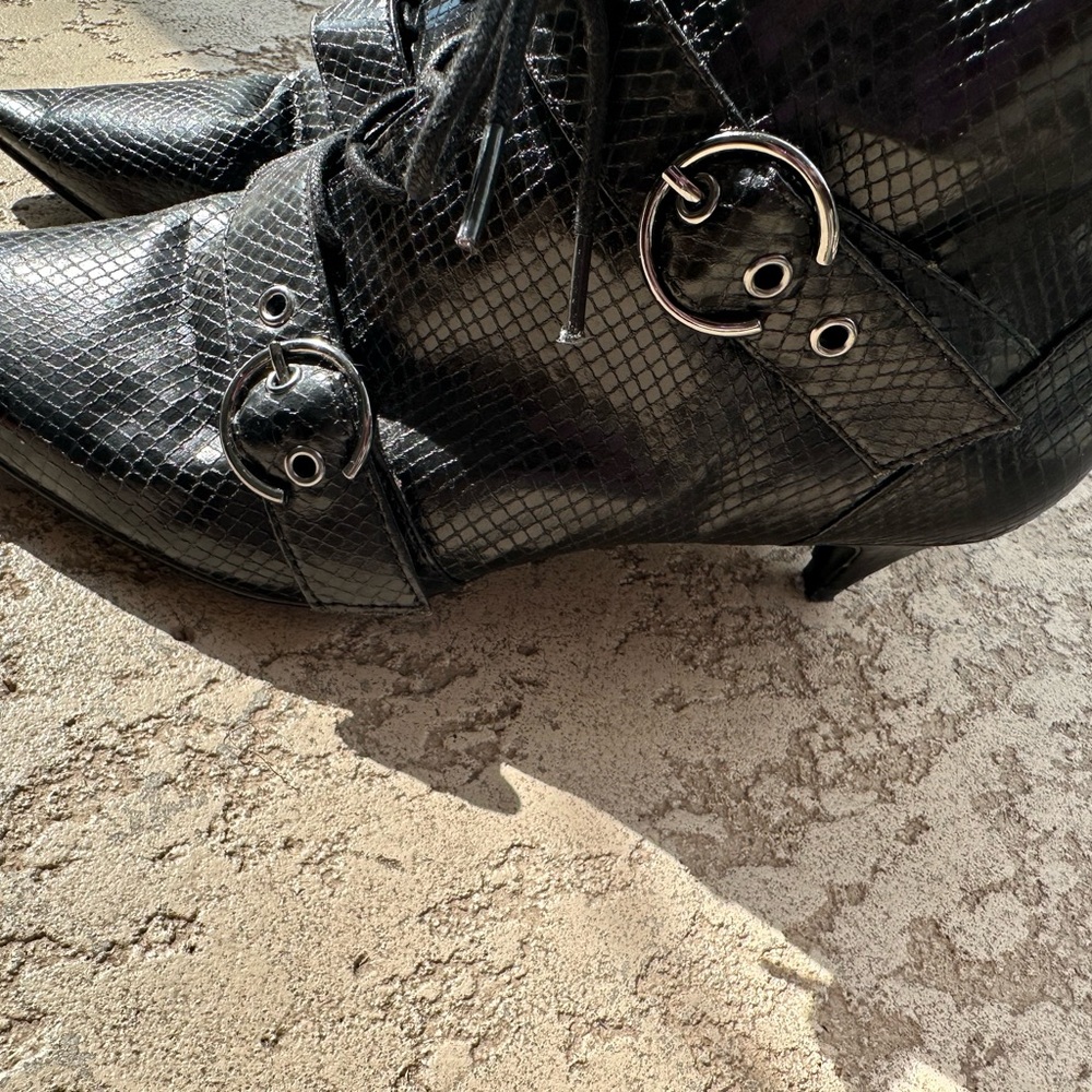 Nine West Dark Snakeskin Lace-Up Boots